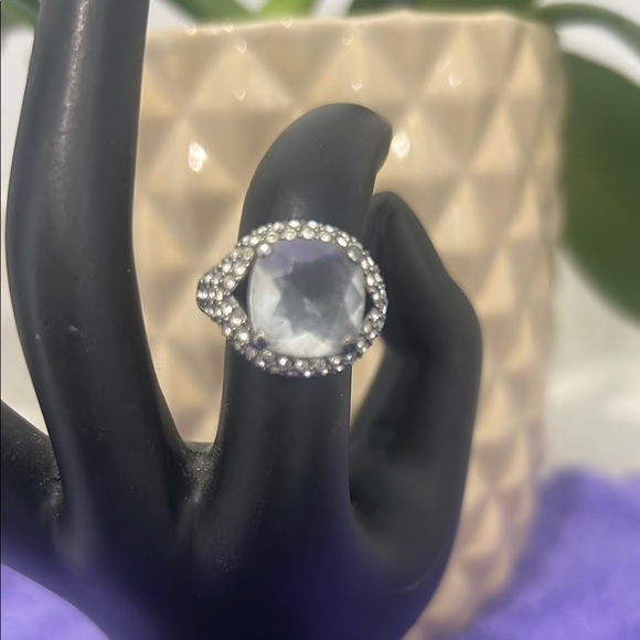 Silver and White Halo Gemstone Ring